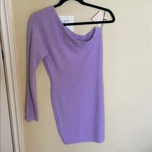 One shoulder mini purple fuzzy dress